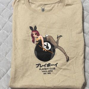 PLAYBOY Beige Tee with Black & Pink Bunny Graphic